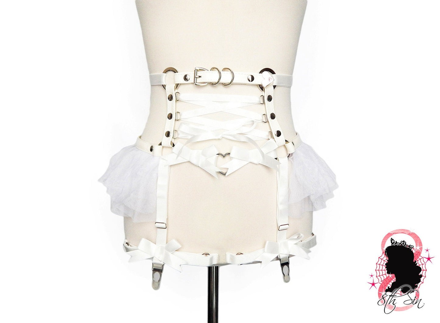 White Vegan Leather Cage and Corset Harness Set
