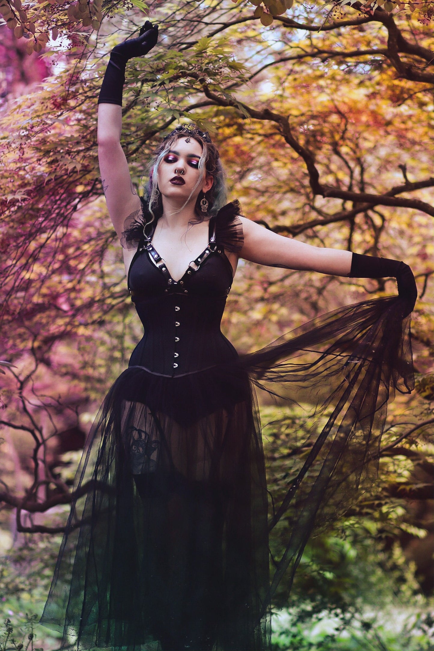 Black Vegan Leather Ruffled Harness Bra - 8th Sin