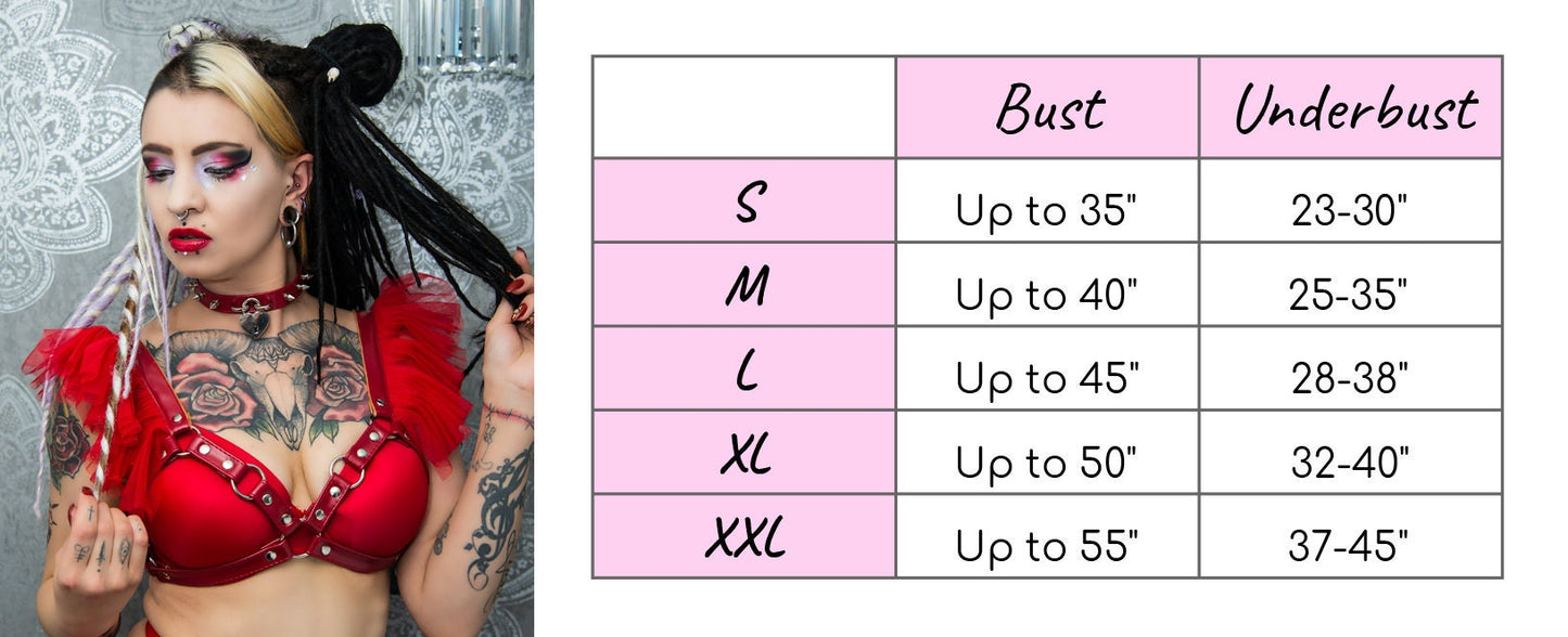 Black Vegan Leather Ruffled Harness Bra - {{variant_title}}