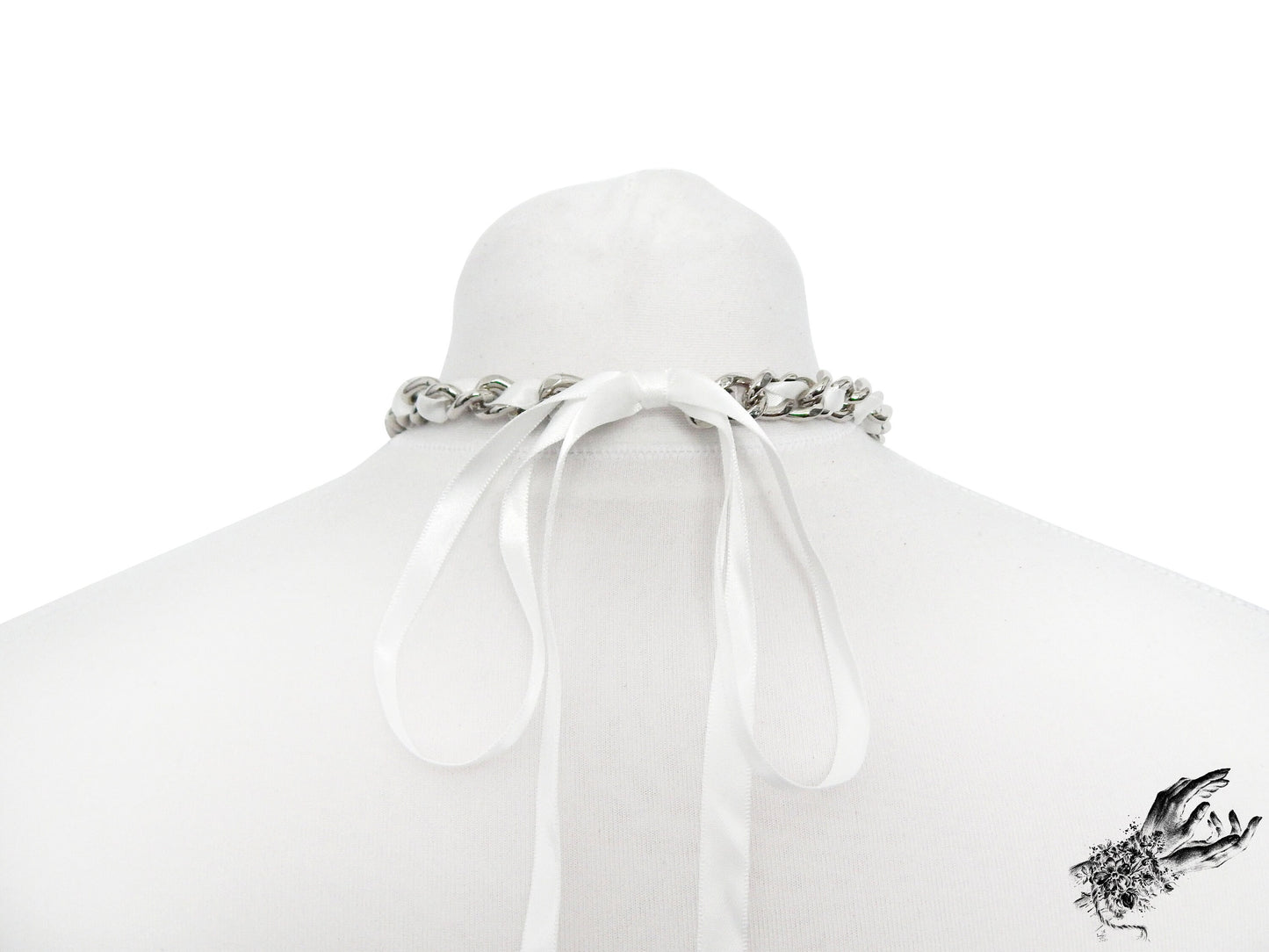 White Ribbon Chain and Heart Padlock Choker
