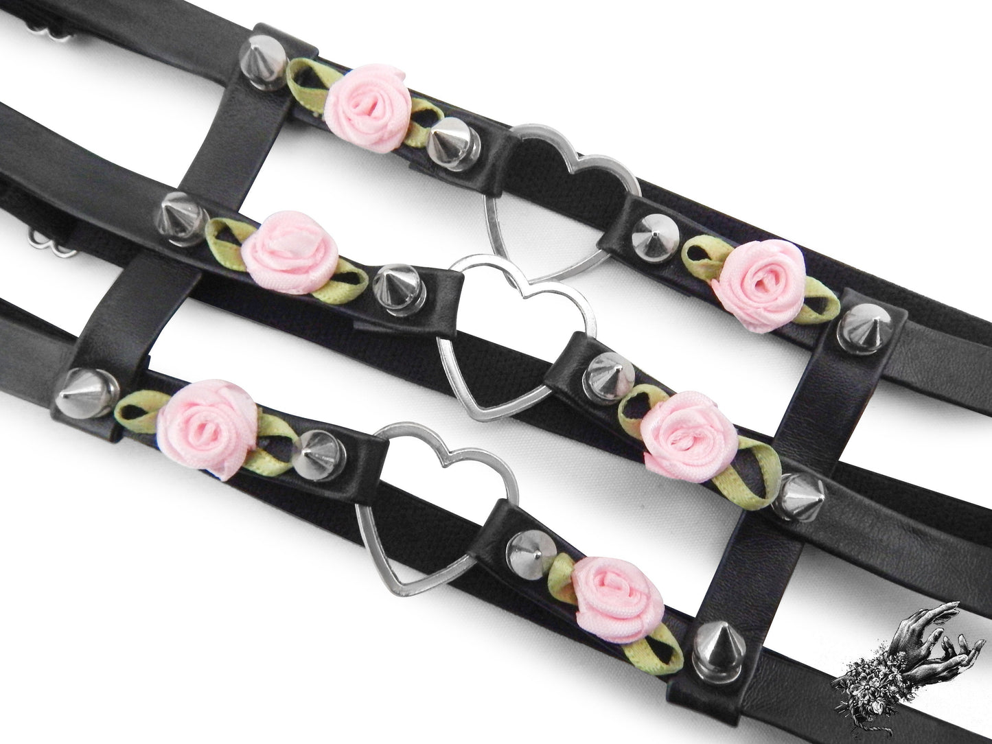 Black 3 Strap Heart Ring Garter - 8th Sin