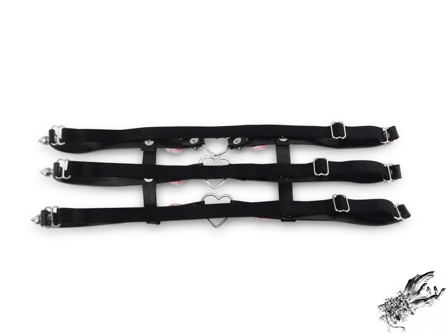 Black 3 Strap Heart Ring Garter - 8th Sin