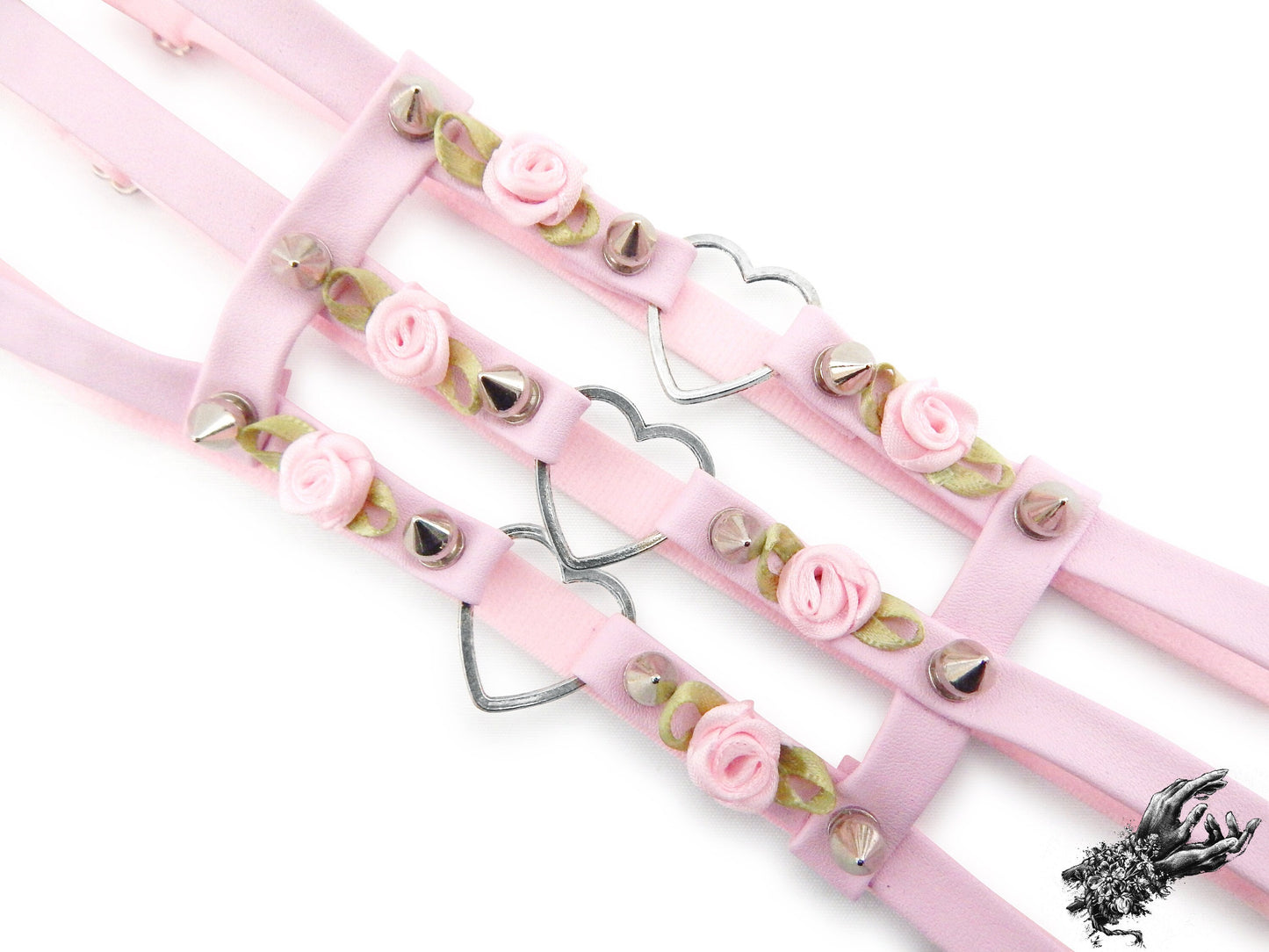 Pink 3 Strap Heart Ring Garter