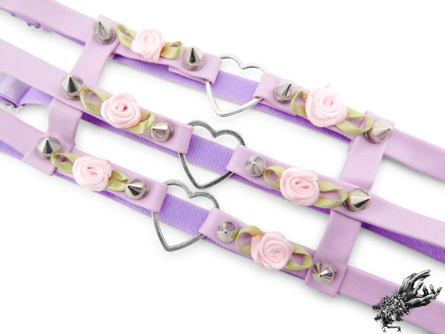 Lilac 3 Strap Heart Ring Garter
