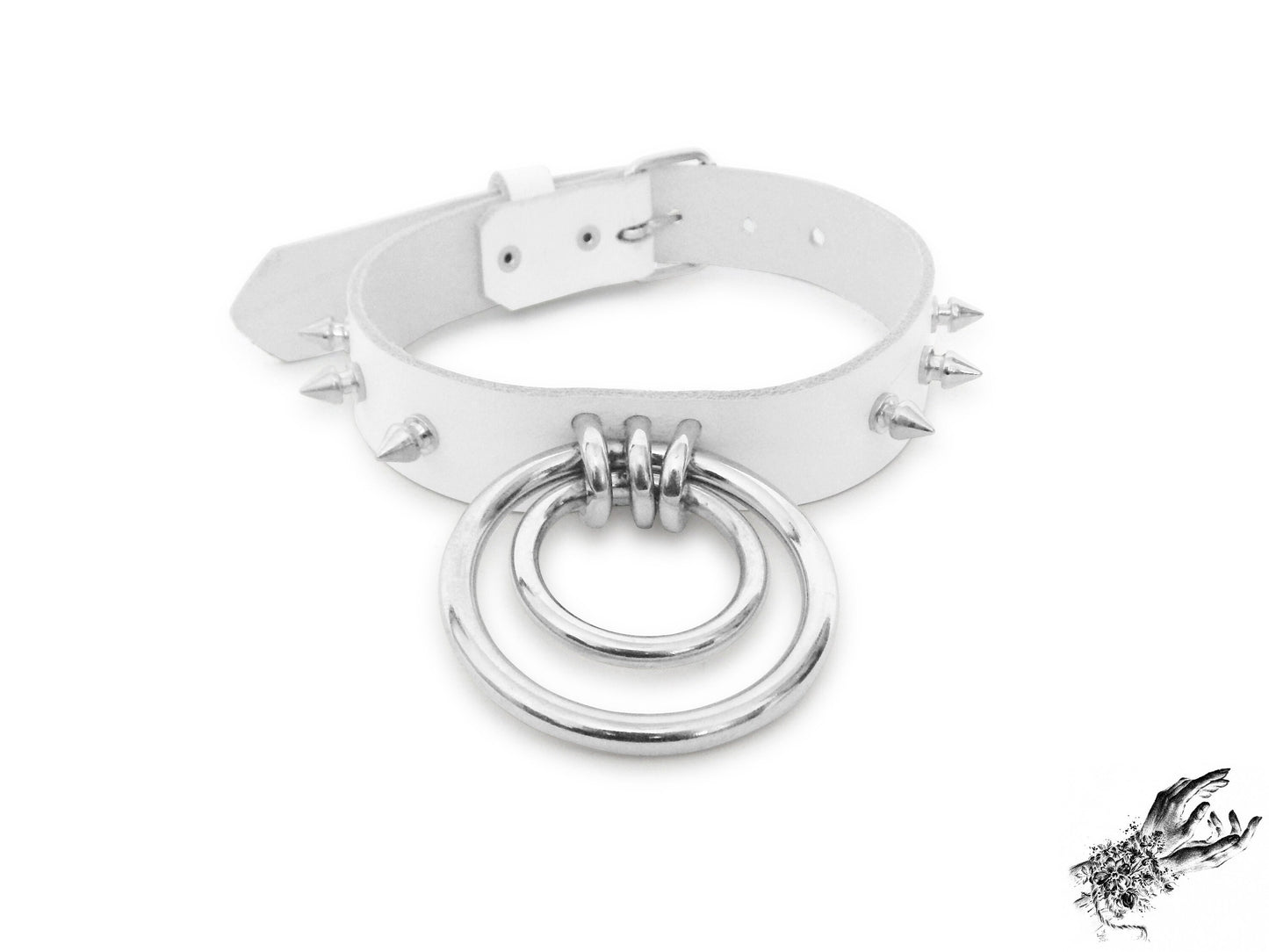 White Studded Double O Ring Choker