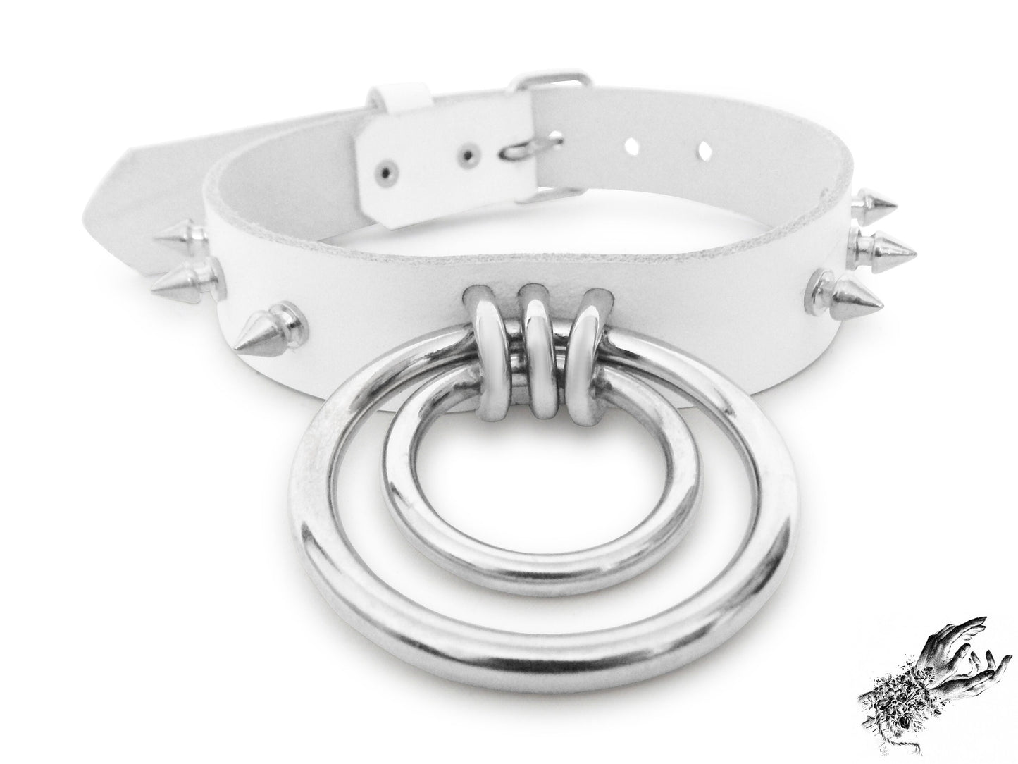 White Studded Double O Ring Choker