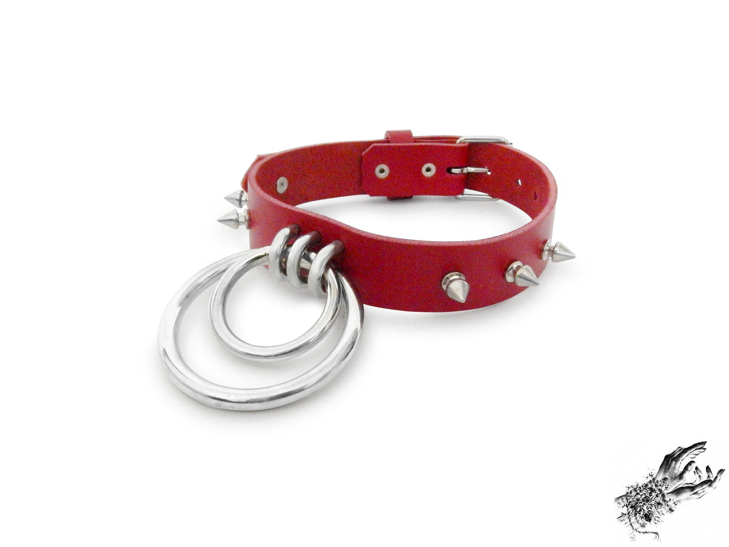 Red Studded Double O Ring Choker - 8th Sin