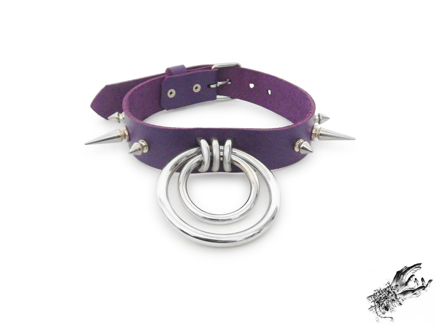 Purple Studded Double O Ring Choker (Long and Short Spikes)