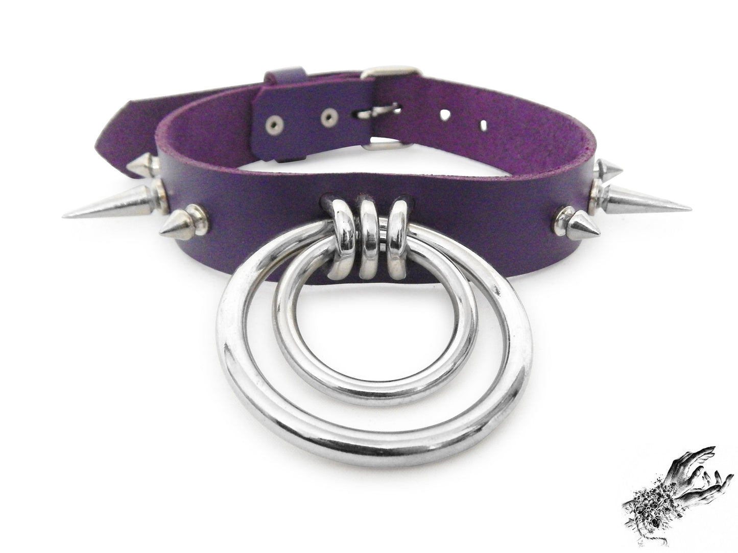 Purple Studded Double O Ring Choker (Long and Short Spikes)