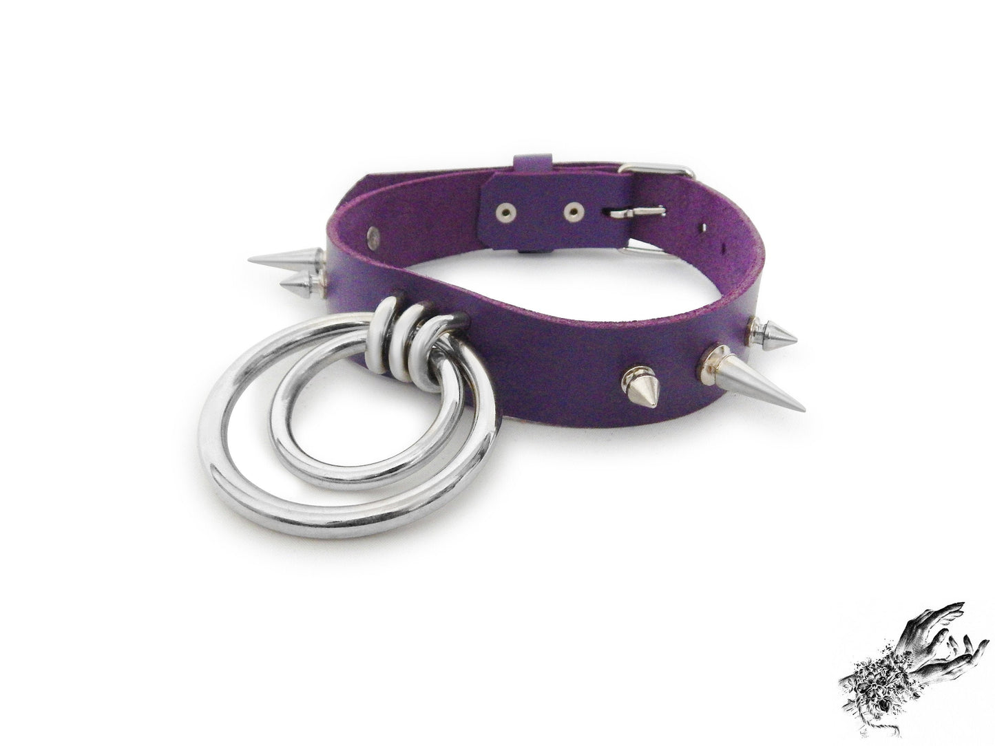Purple Studded Double O Ring Choker (Long and Short Spikes)
