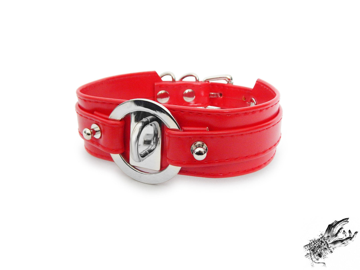 Red Faux Leather Chunky O Ring Choker
