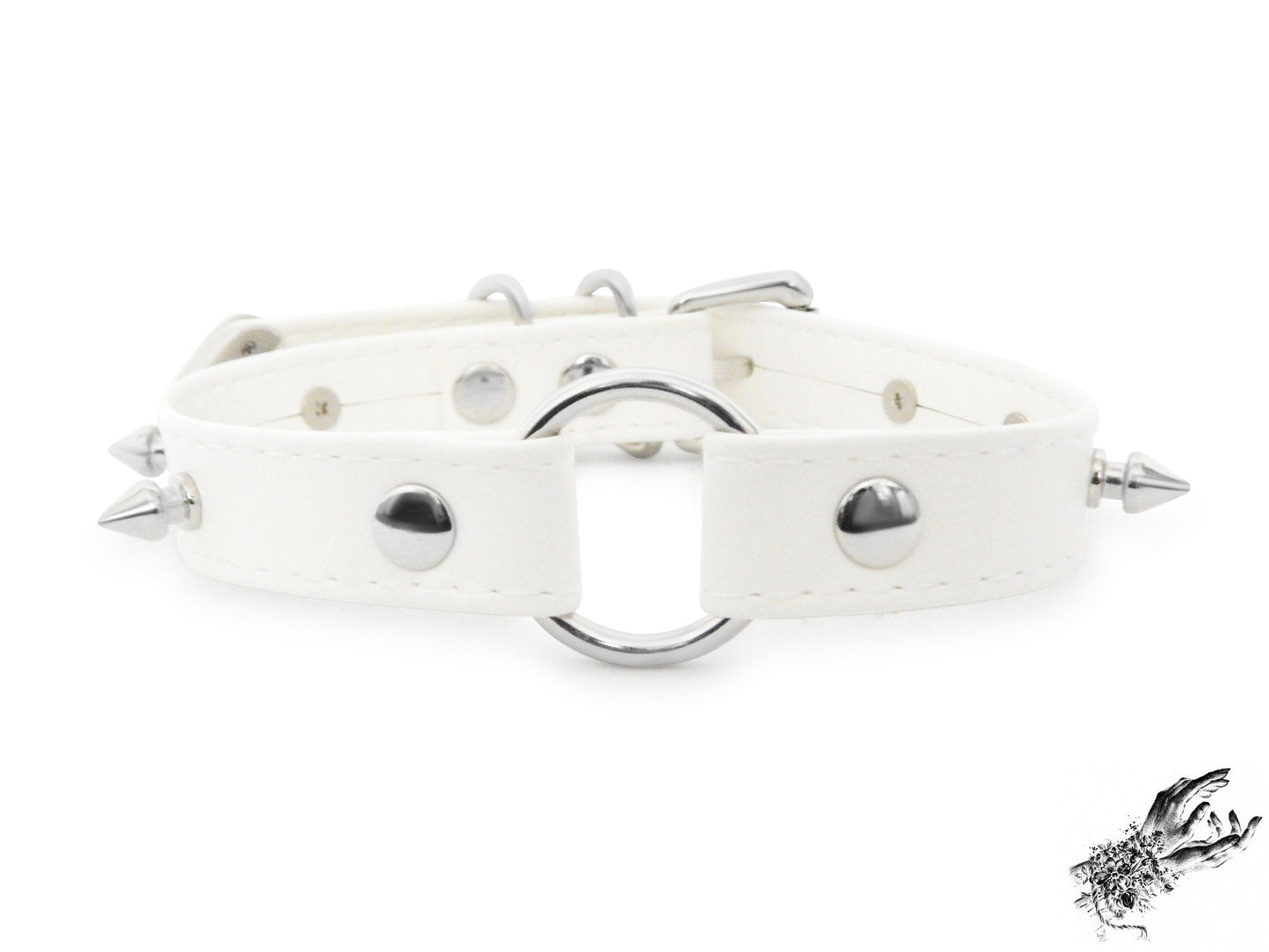 White Faux Leather Studded O Ring Choker