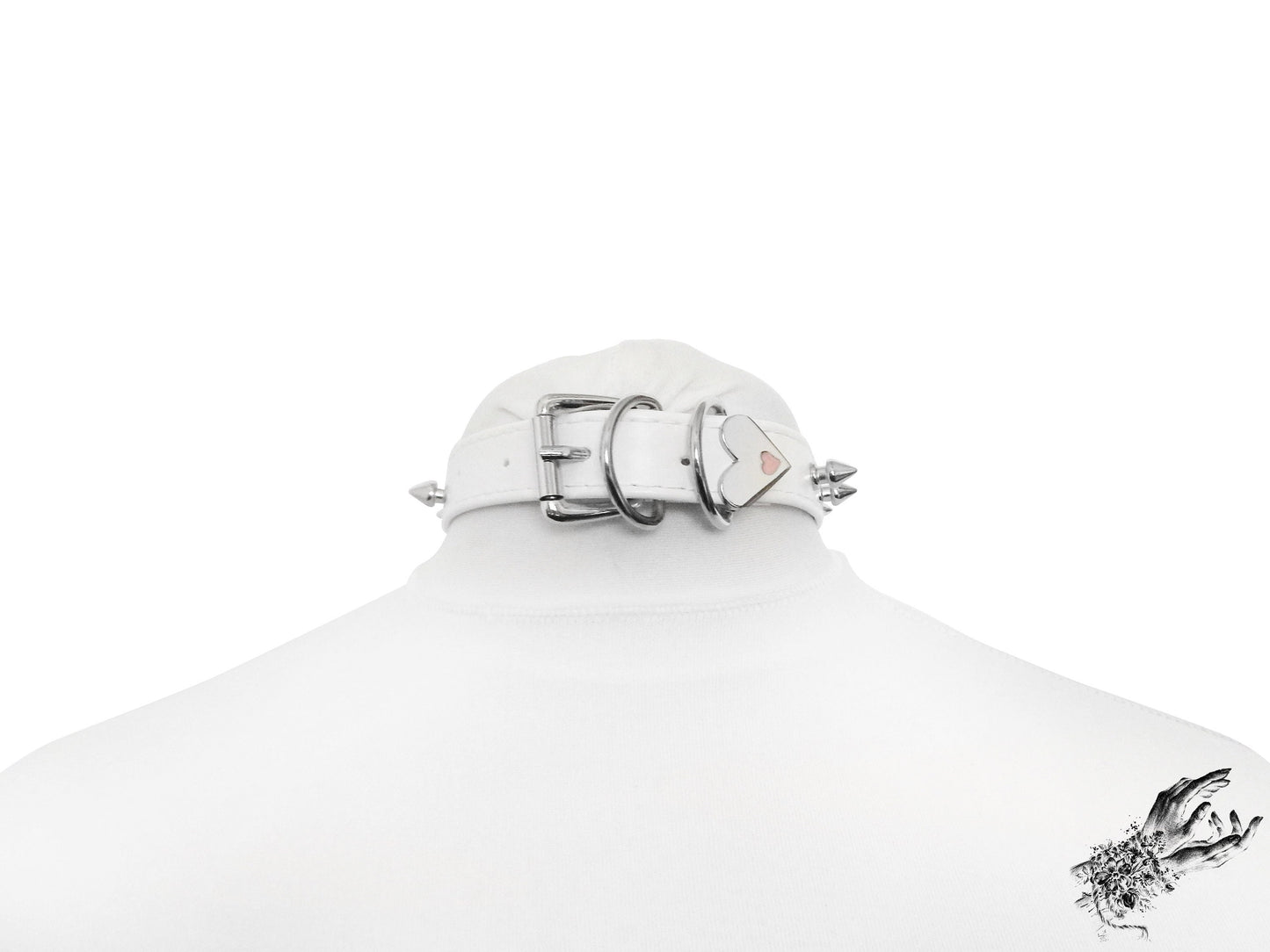 White Faux Leather Studded Heart Ring Choker