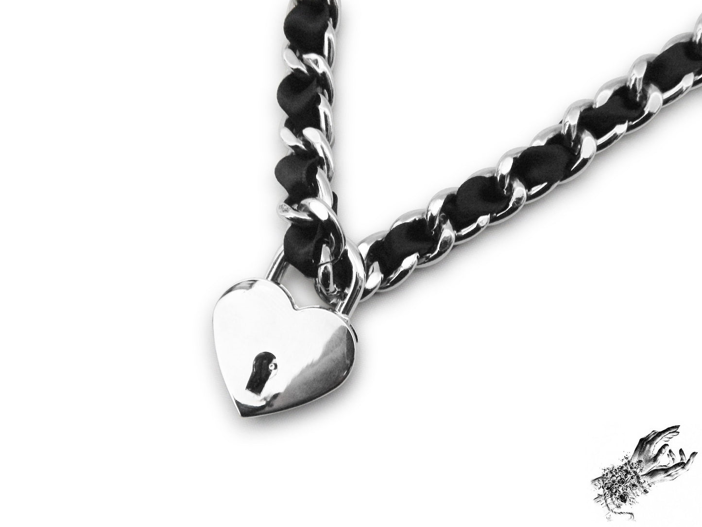 Black Ribbon Chain and Heart Padlock Choker - 8th Sin