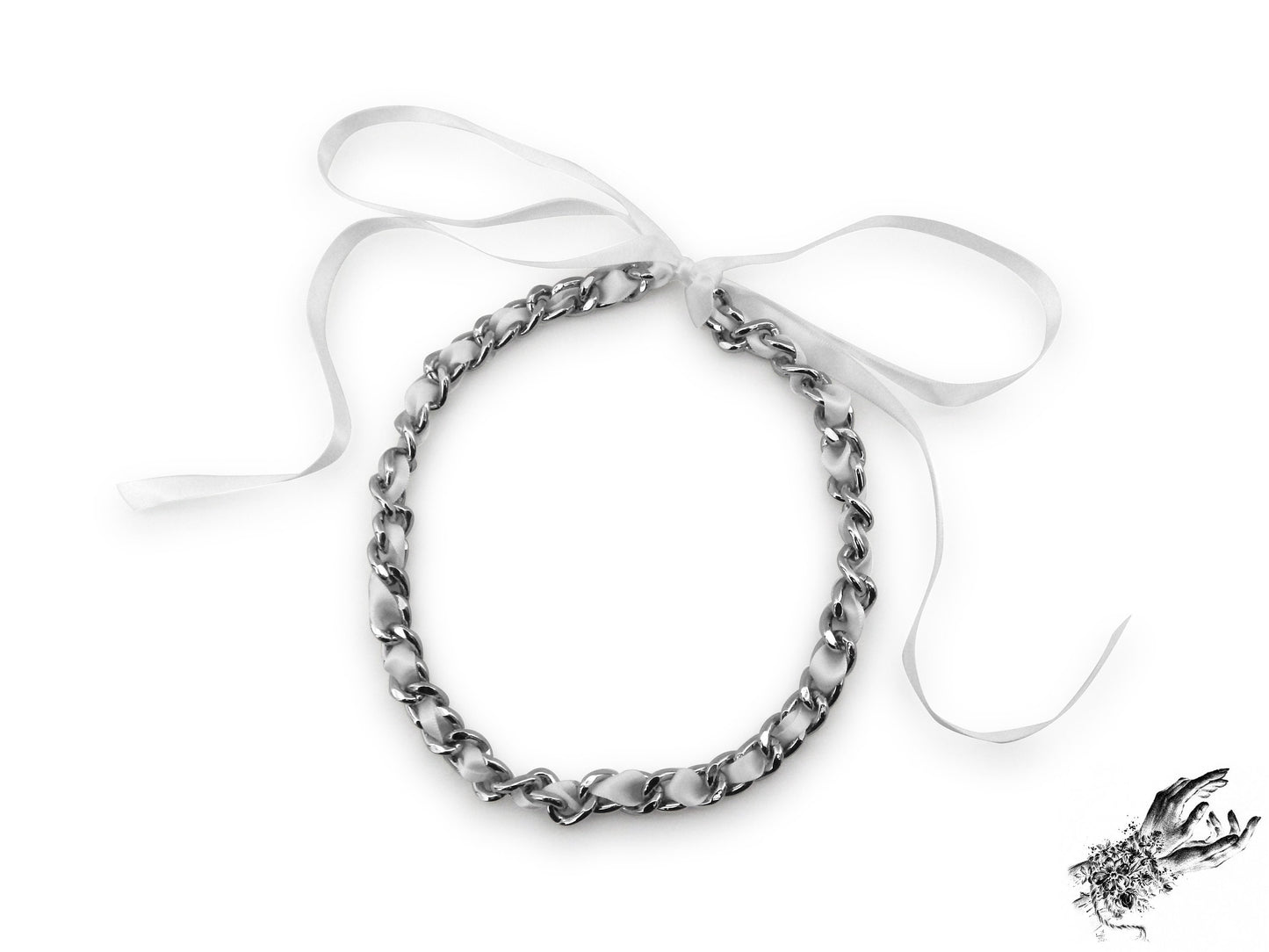 White Ribbon Chain and Heart Padlock Choker