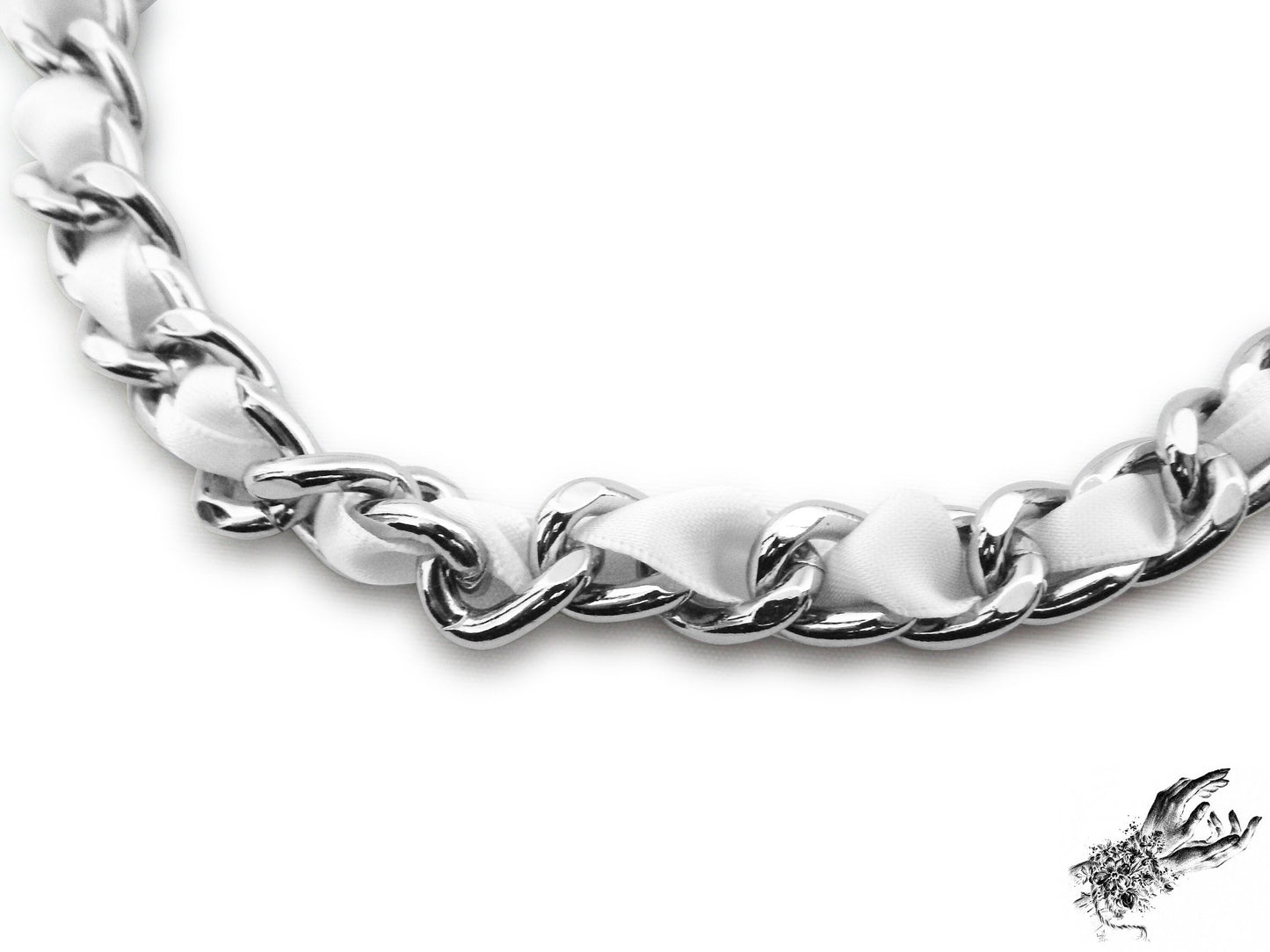 White Ribbon Chain and Heart Padlock Choker