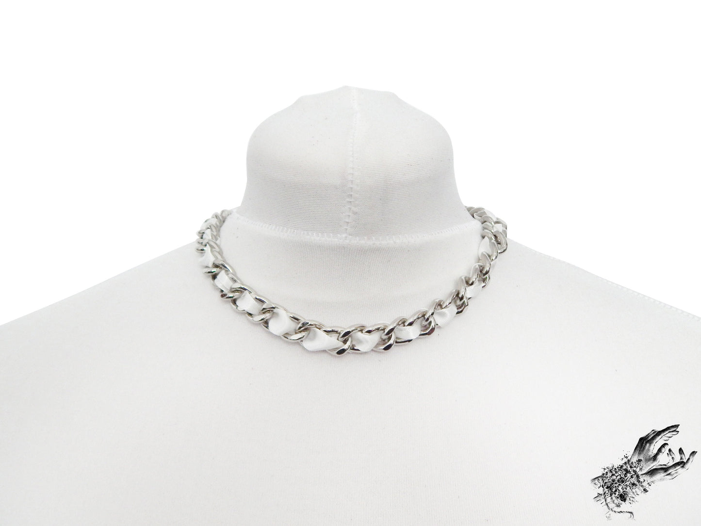 White Ribbon Chain and Heart Padlock Choker