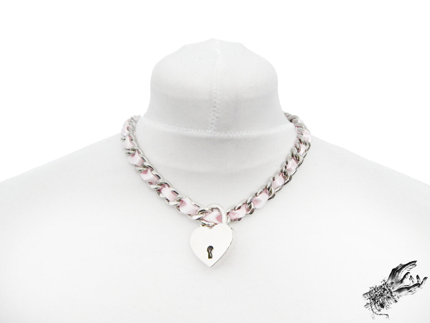 Pink Ribbon Chain and Heart Padlock Choker - 8th Sin
