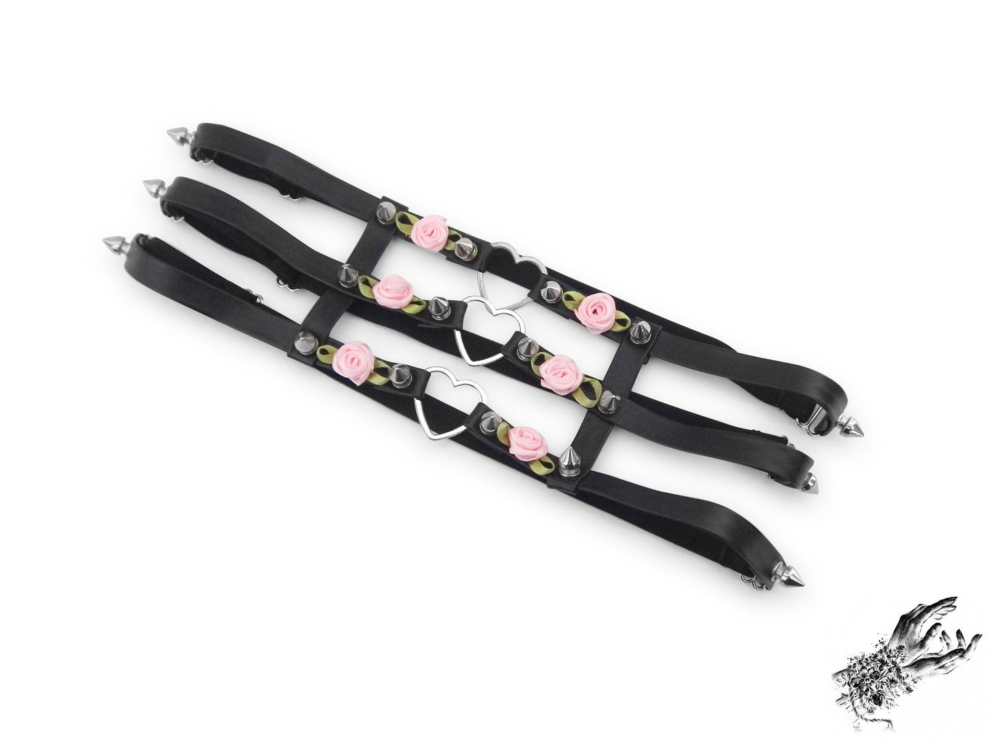 Black 3 Strap Heart Ring Garter - 8th Sin