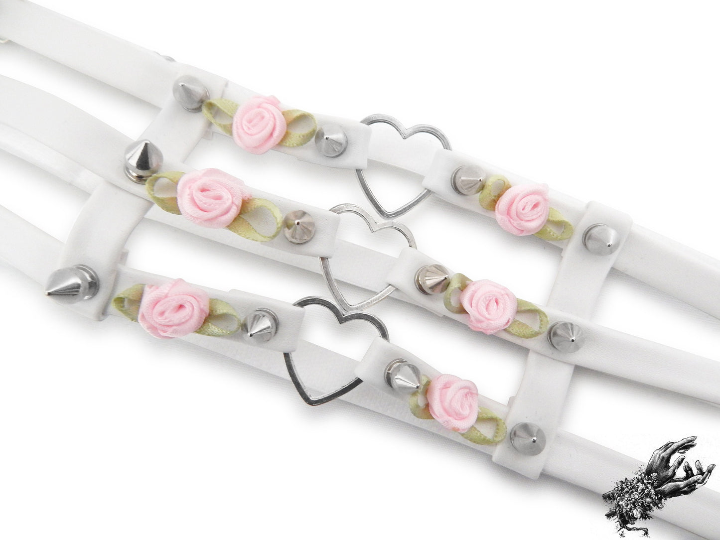 White 3 Strap Heart Ring Garter - 8th Sin