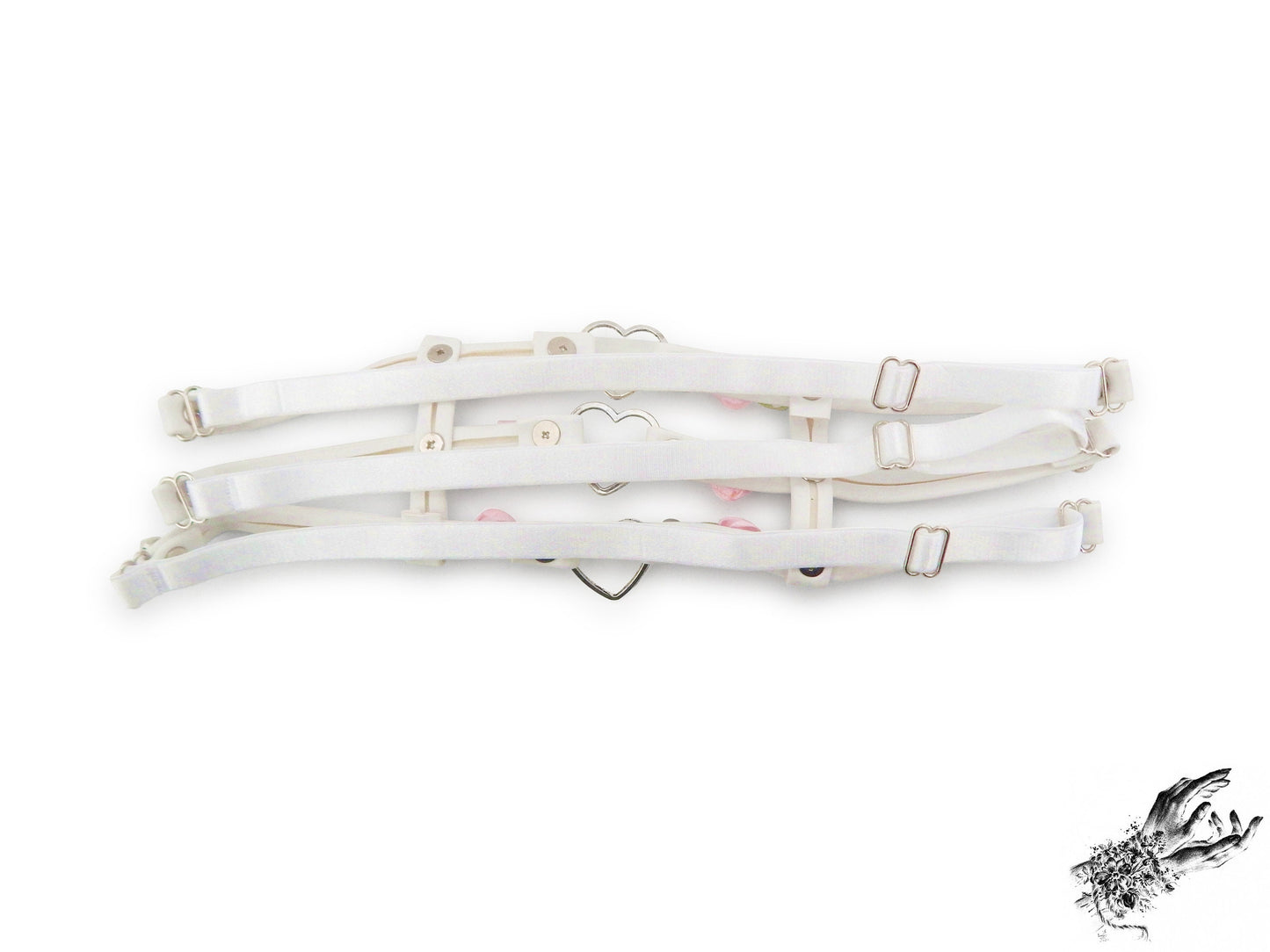 White 3 Strap Heart Ring Garter - 8th Sin