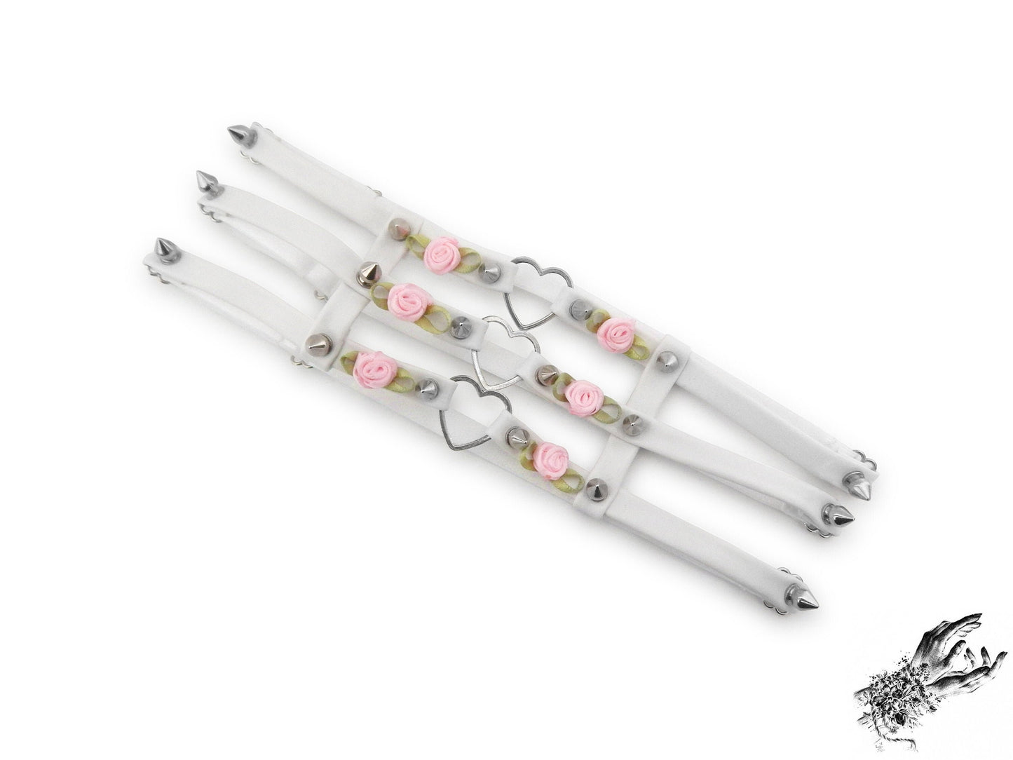 White 3 Strap Heart Ring Garter - 8th Sin