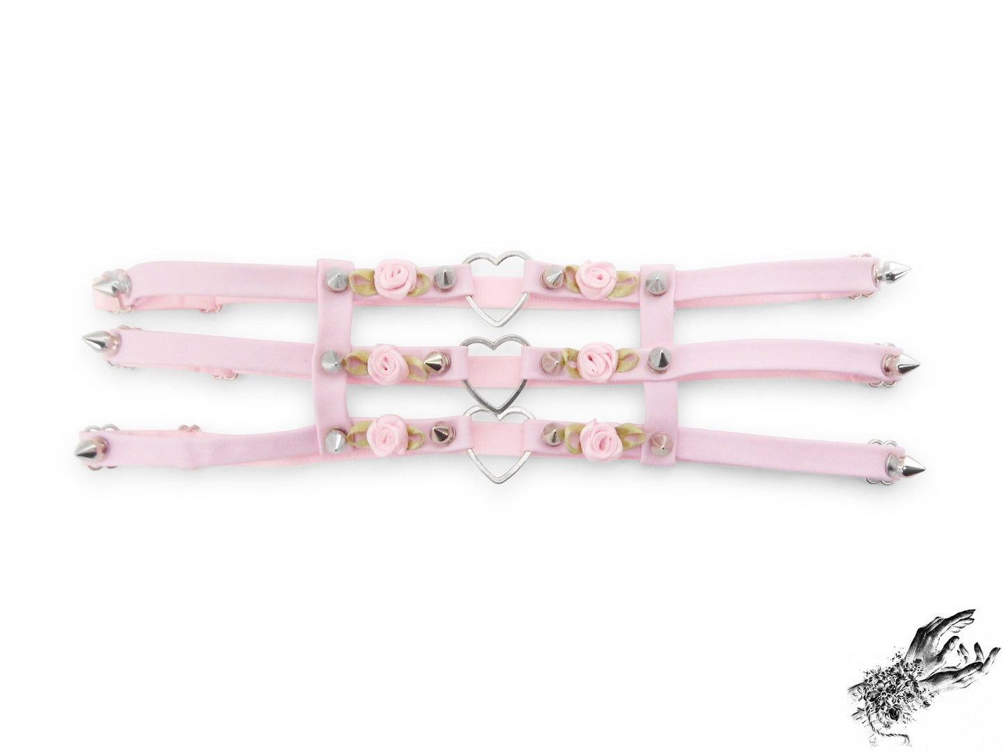 Pink 3 Strap Heart Ring Garter
