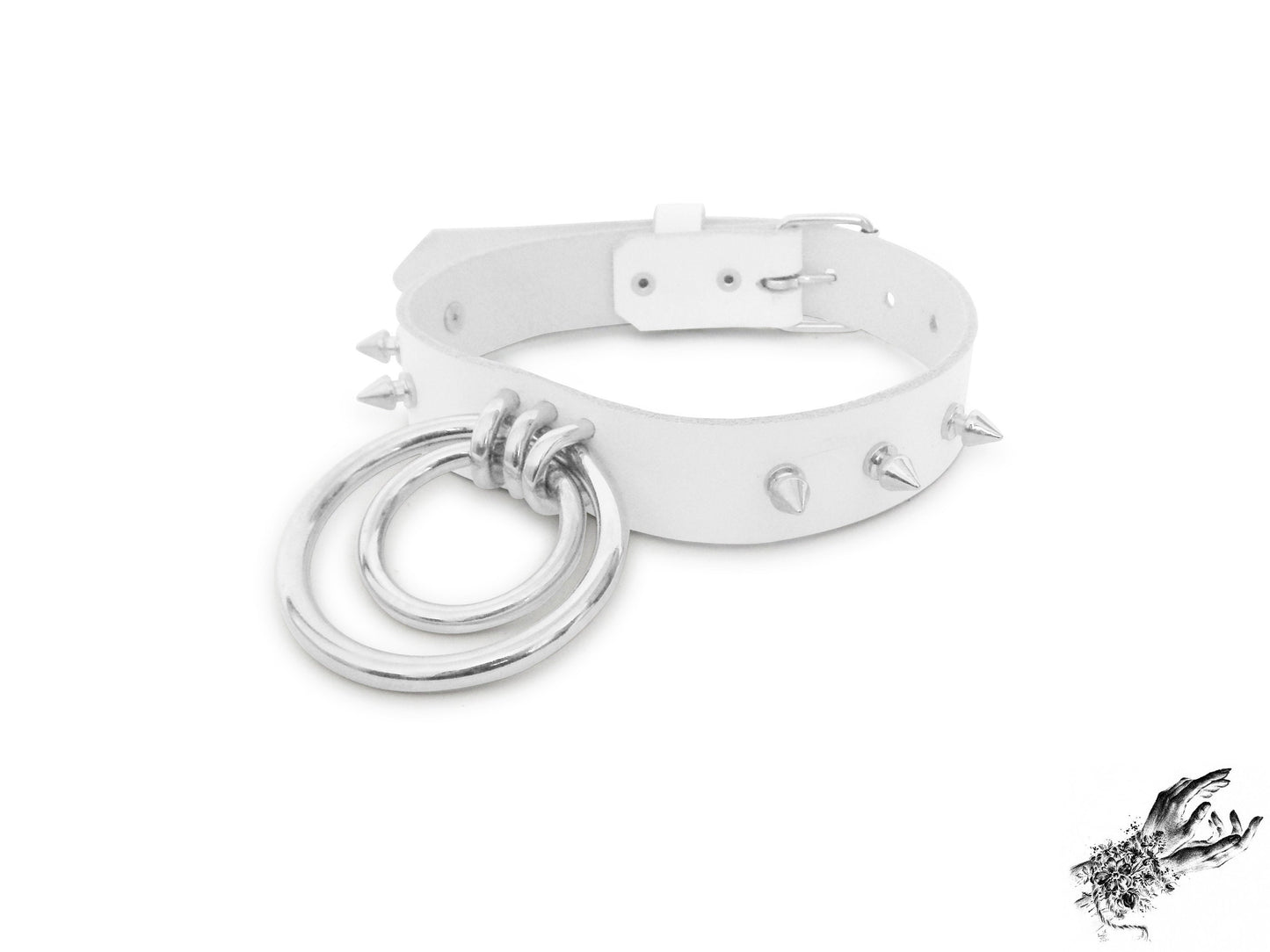 White Studded Double O Ring Choker
