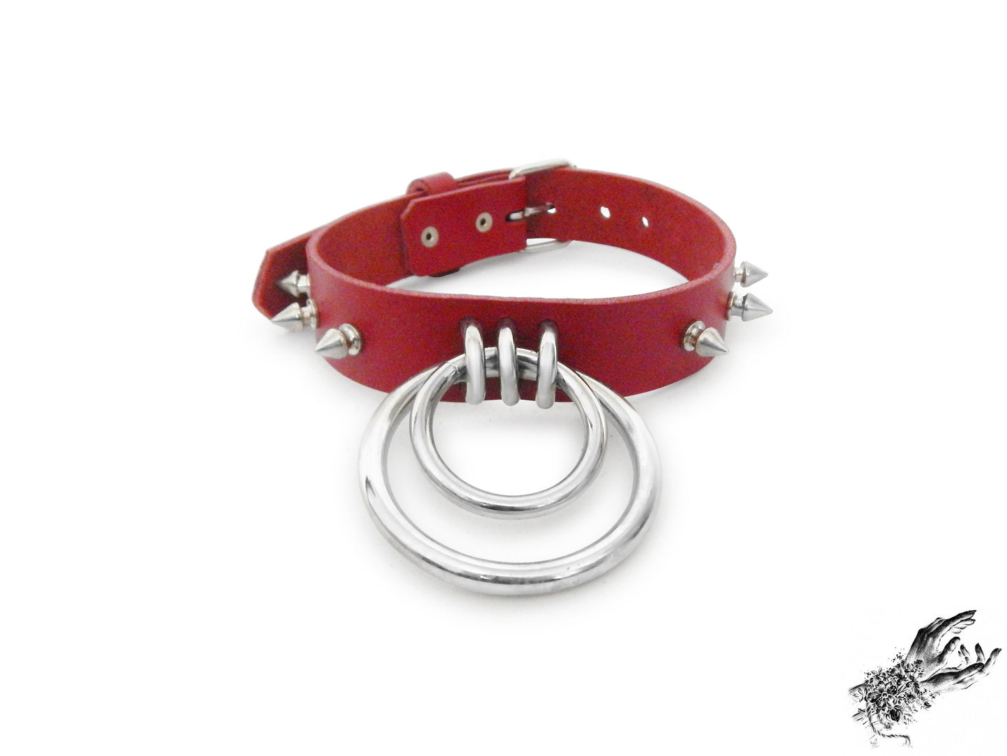 Red Studded Double O Ring Choker - 8th Sin