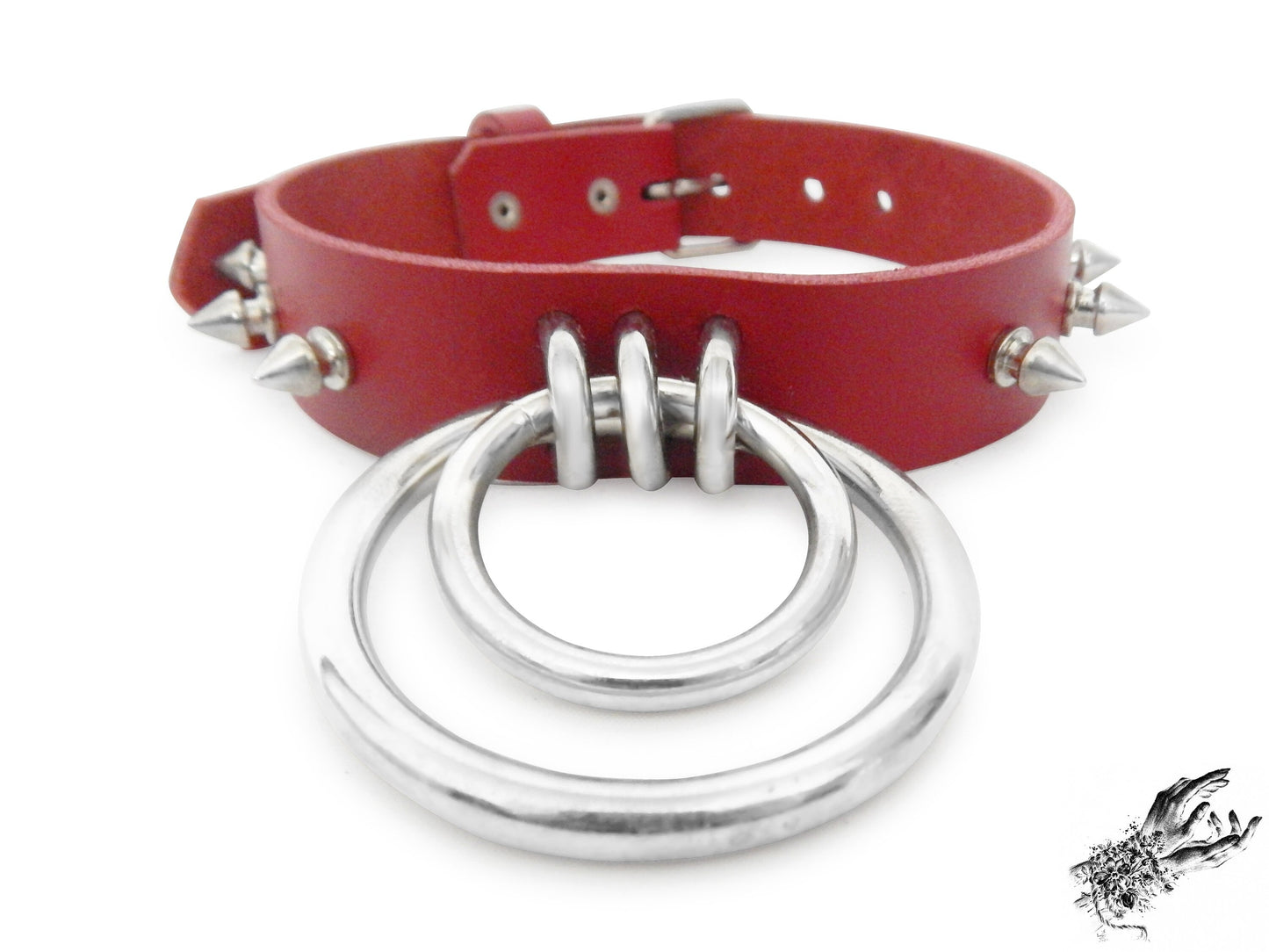 Red Studded Double O Ring Choker - 8th Sin