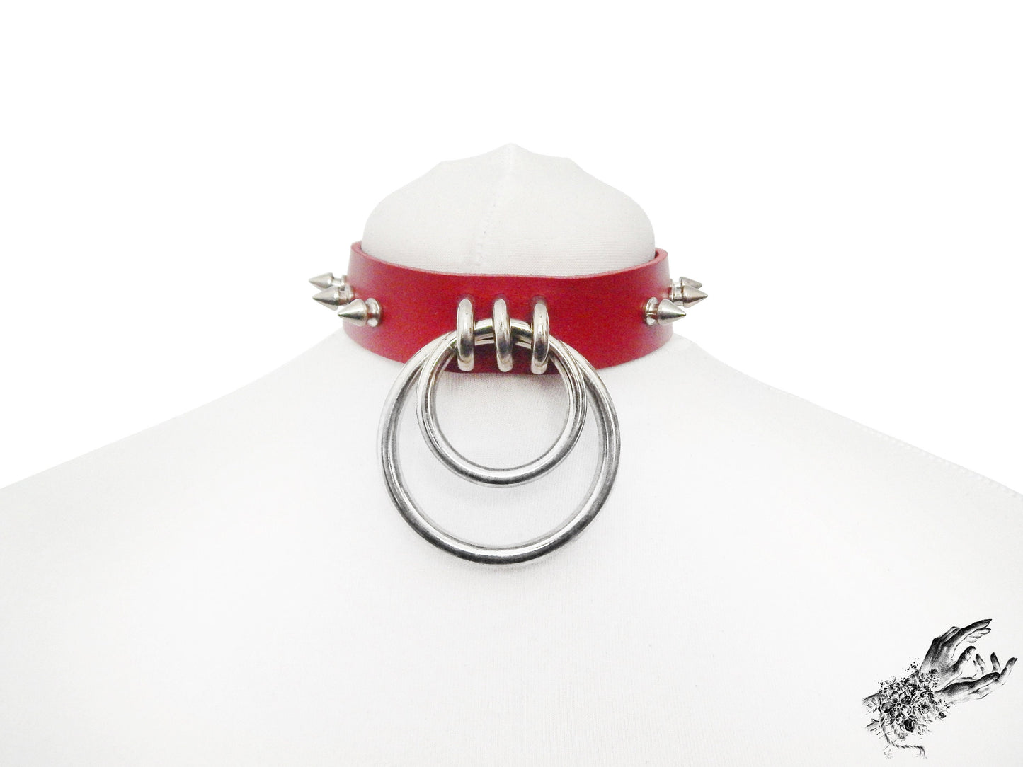 Red Studded Double O Ring Choker - 8th Sin