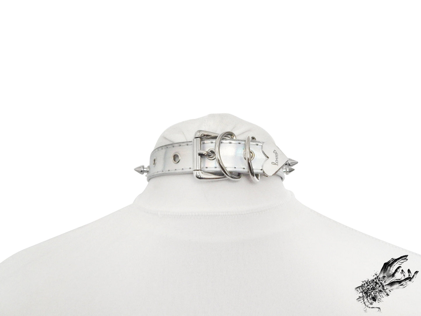 Holographic Silver Studded Heart Padlock Choker - {{variant_title}}