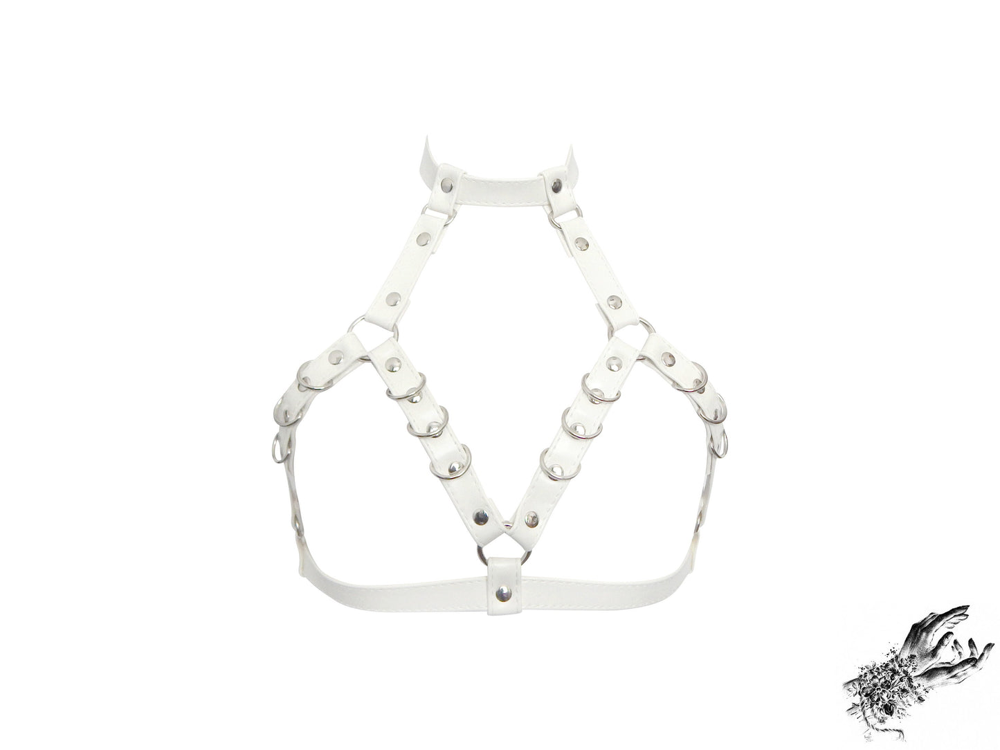 White Vegan Leather D Ring Harness Bra