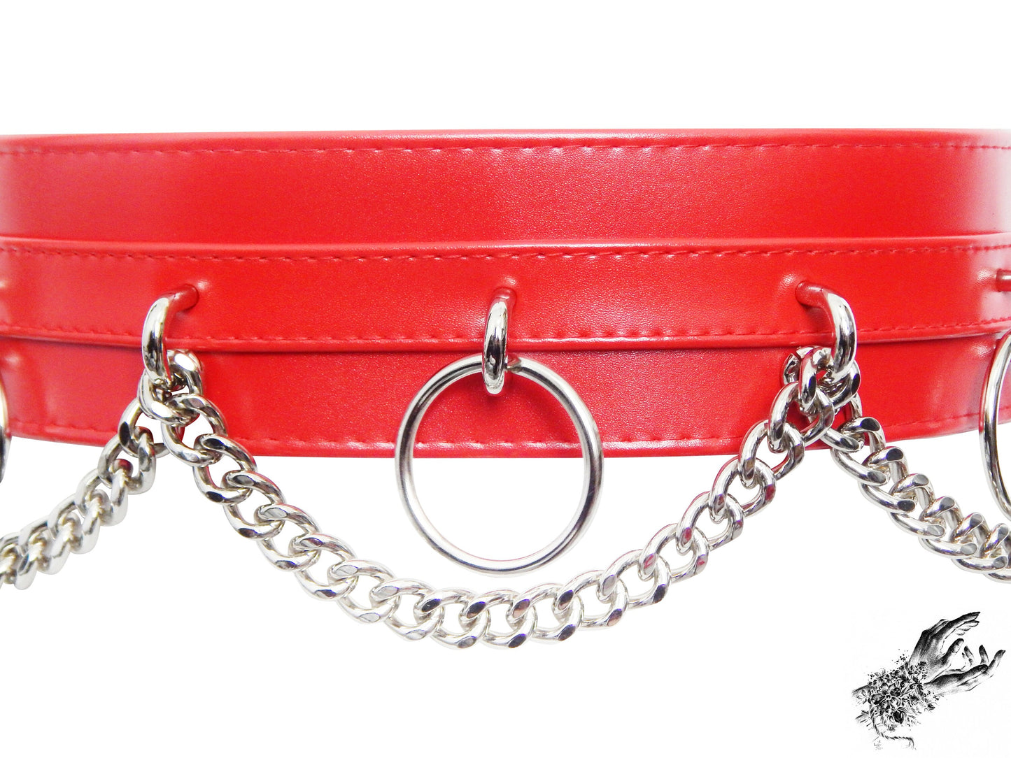 Red Vegan Leather O Ring and Chain Belt