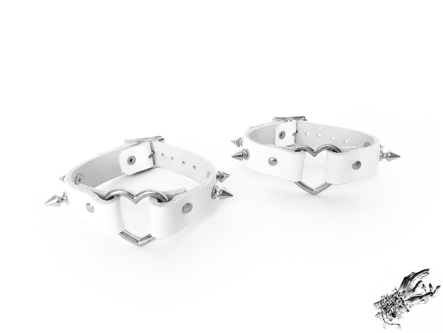 White Studded Heart Ring Ankle Cuffs