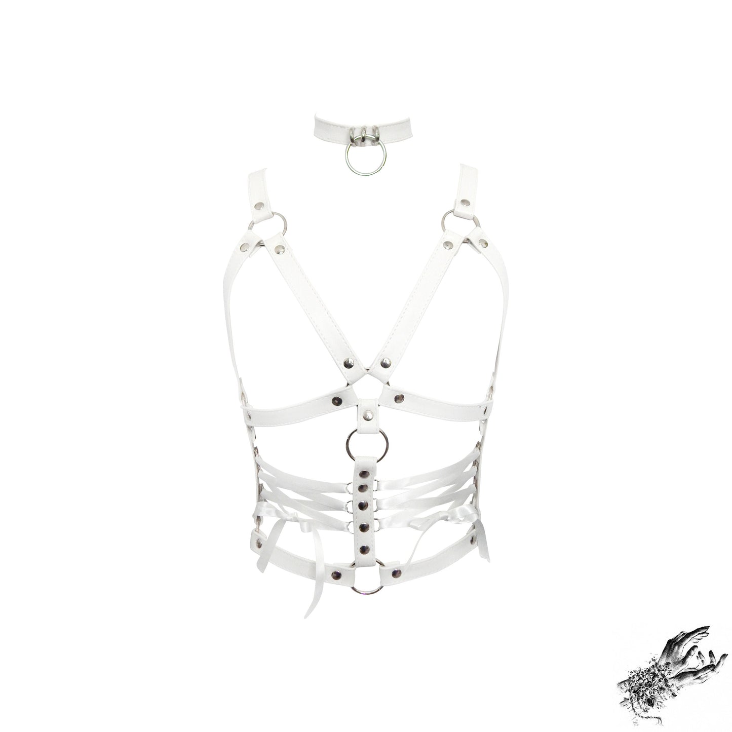 White Vegan Leather Corset Harness Bra