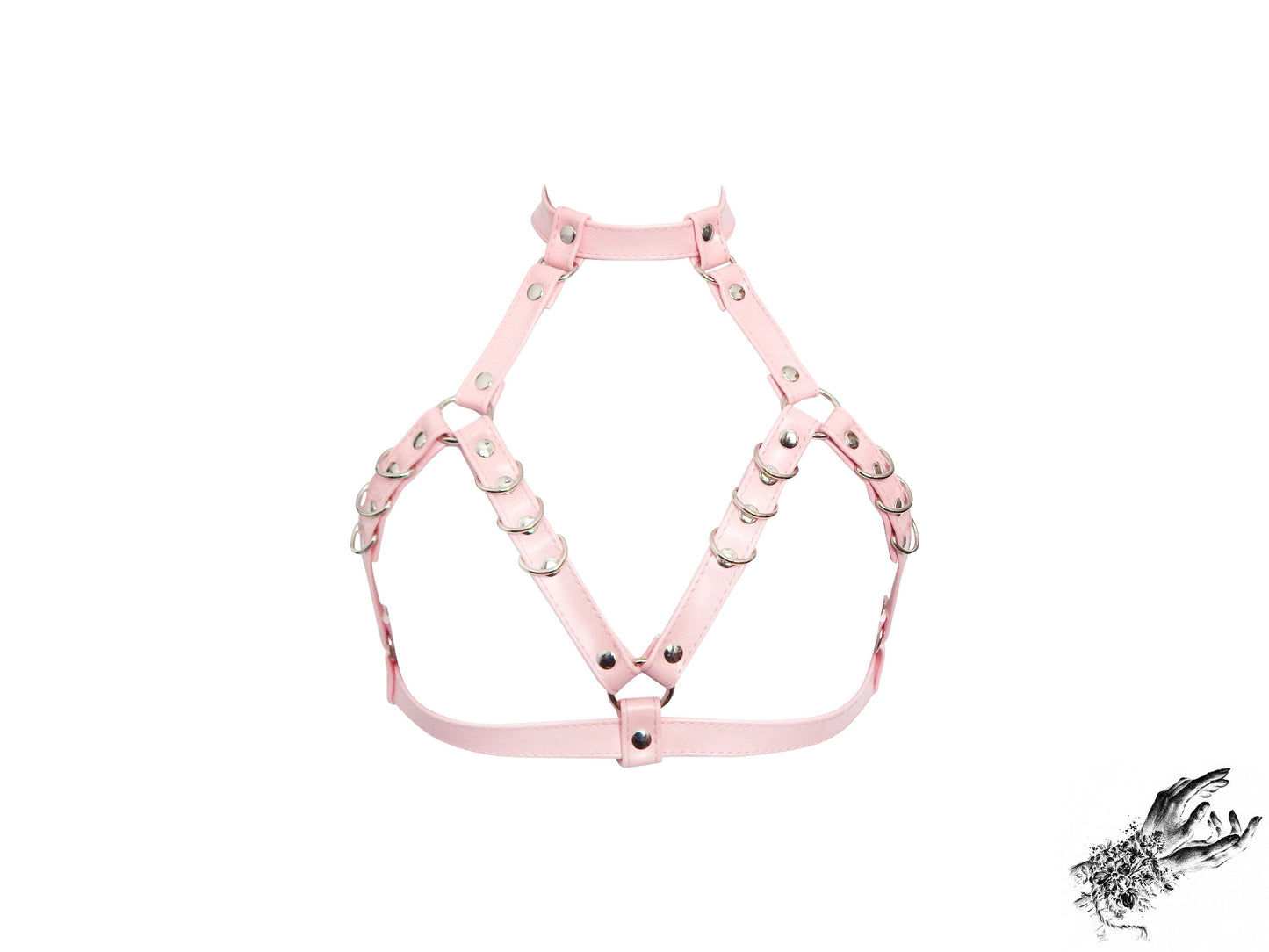 Pink Vegan Leather D Ring Harness Bra - {{variant_title}}