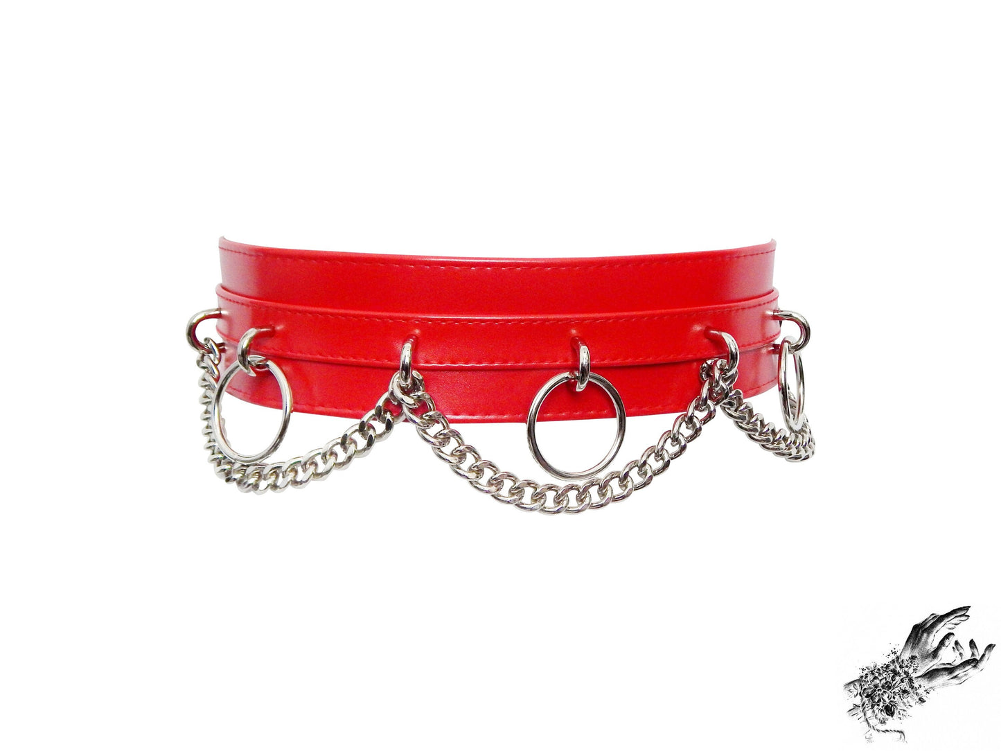 Red Vegan Leather O Ring and Chain Belt