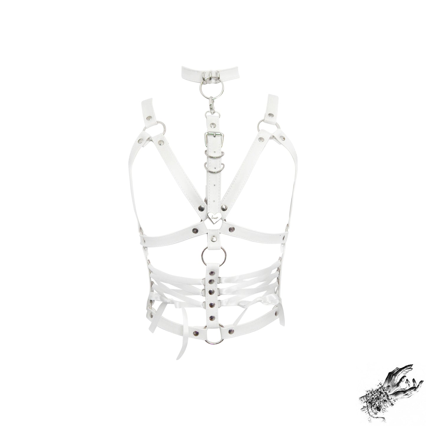 White Vegan Leather Corset Harness Bra