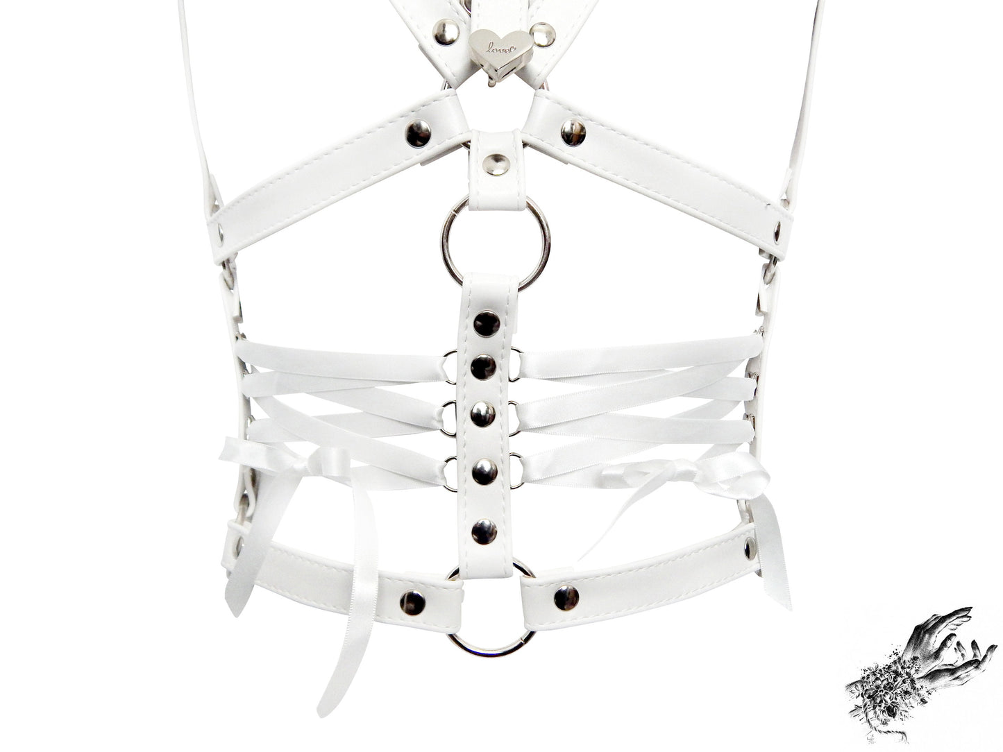 White Vegan Leather Corset Harness Bra