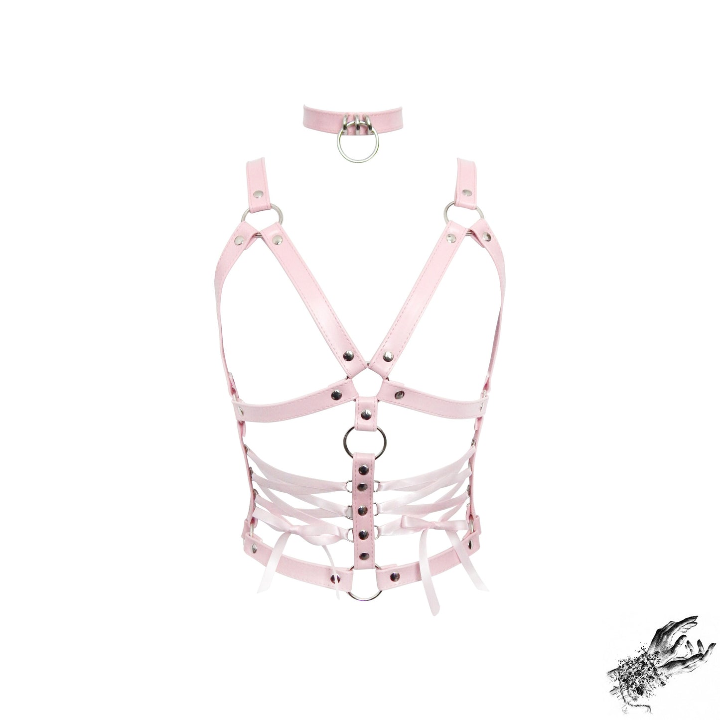 Pink Vegan Leather Corset Harness Bra - 8th Sin
