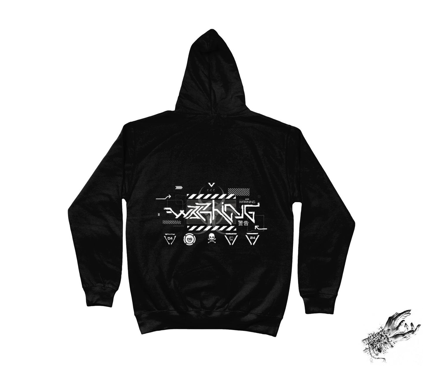 Black Cyberpunk Warning Hoodie - 8th Sin
