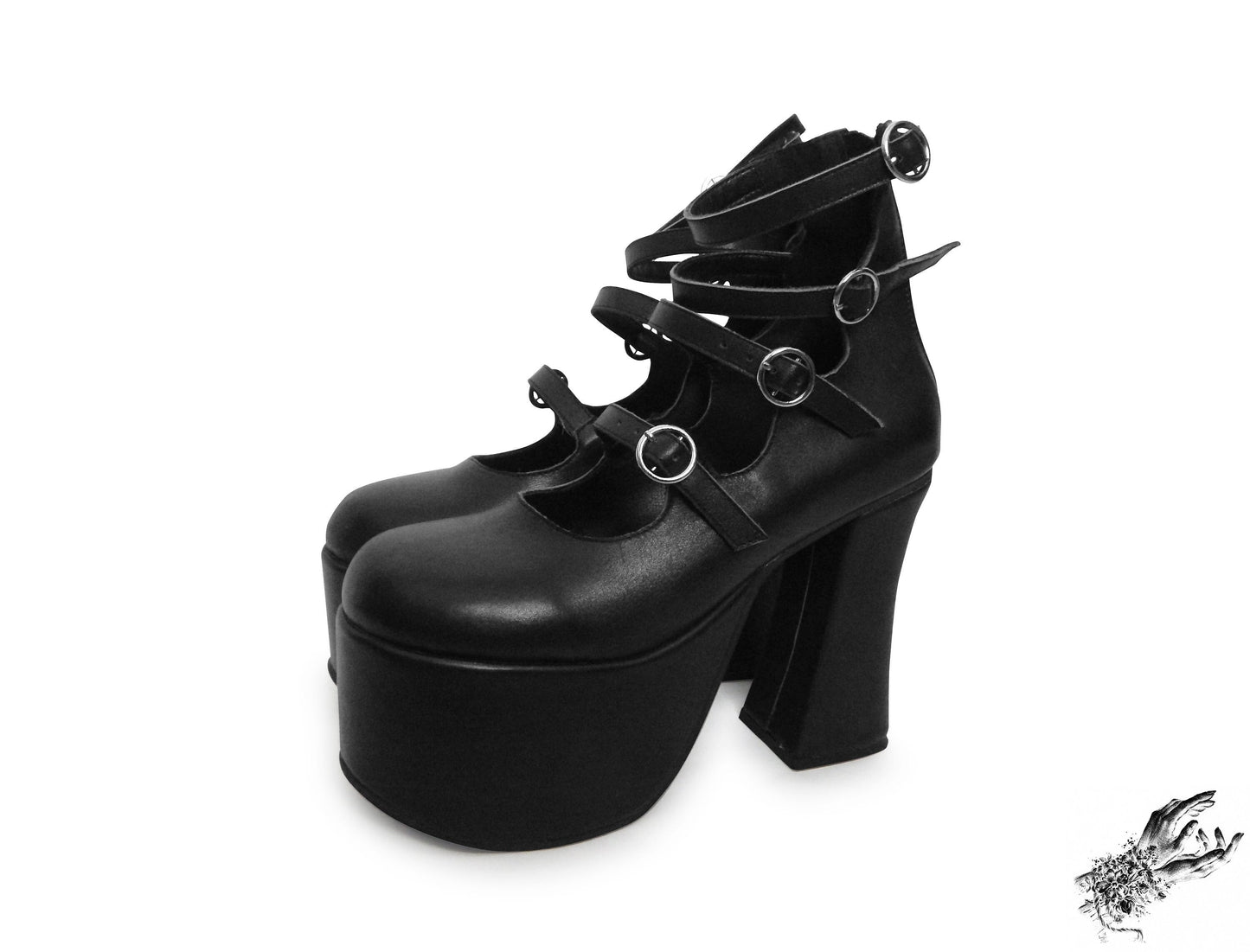 Black Matte Leather Platform Heels, "New Heights" Gothic Platform Heels - 8th Sin
