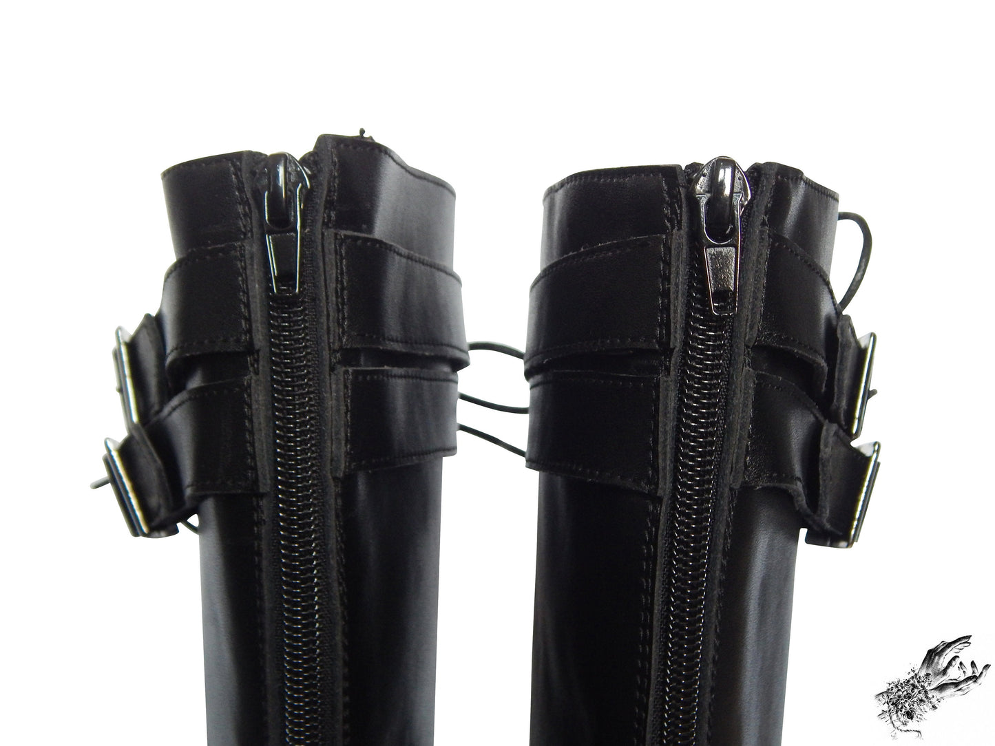 Black Matte Leather Knee High Platform Boots, "Lexa" Gothic Platform Boots - 8th Sin