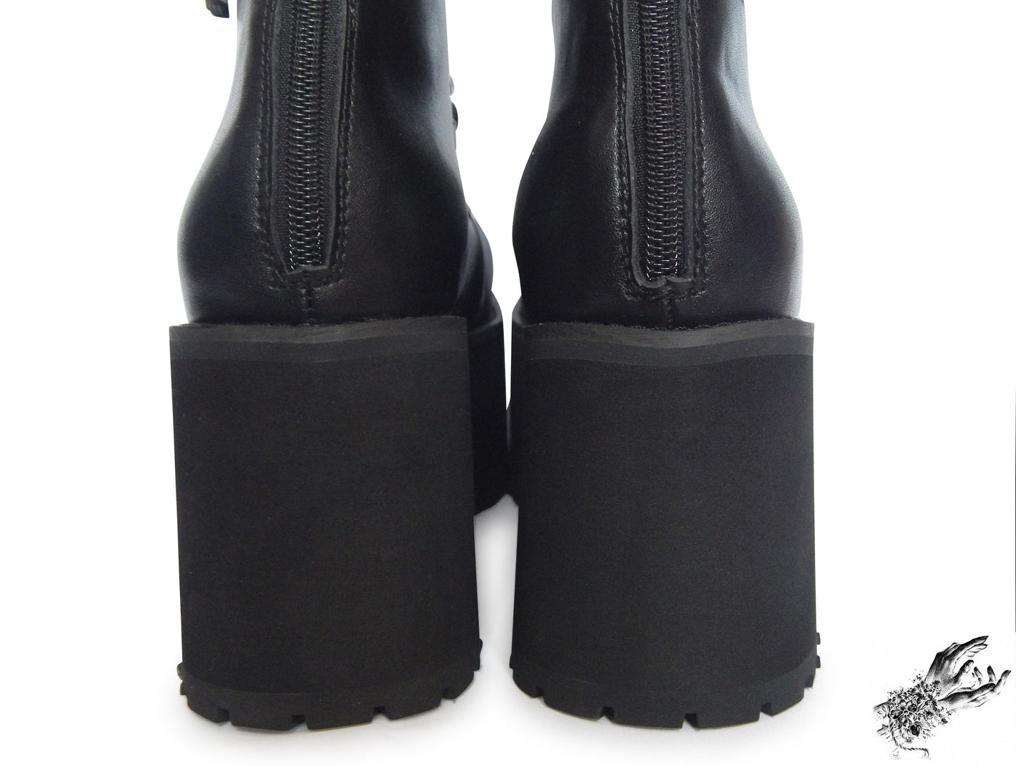 Black Matte Leather Knee High Platform Boots, "Lexa" Gothic Platform Boots - 8th Sin