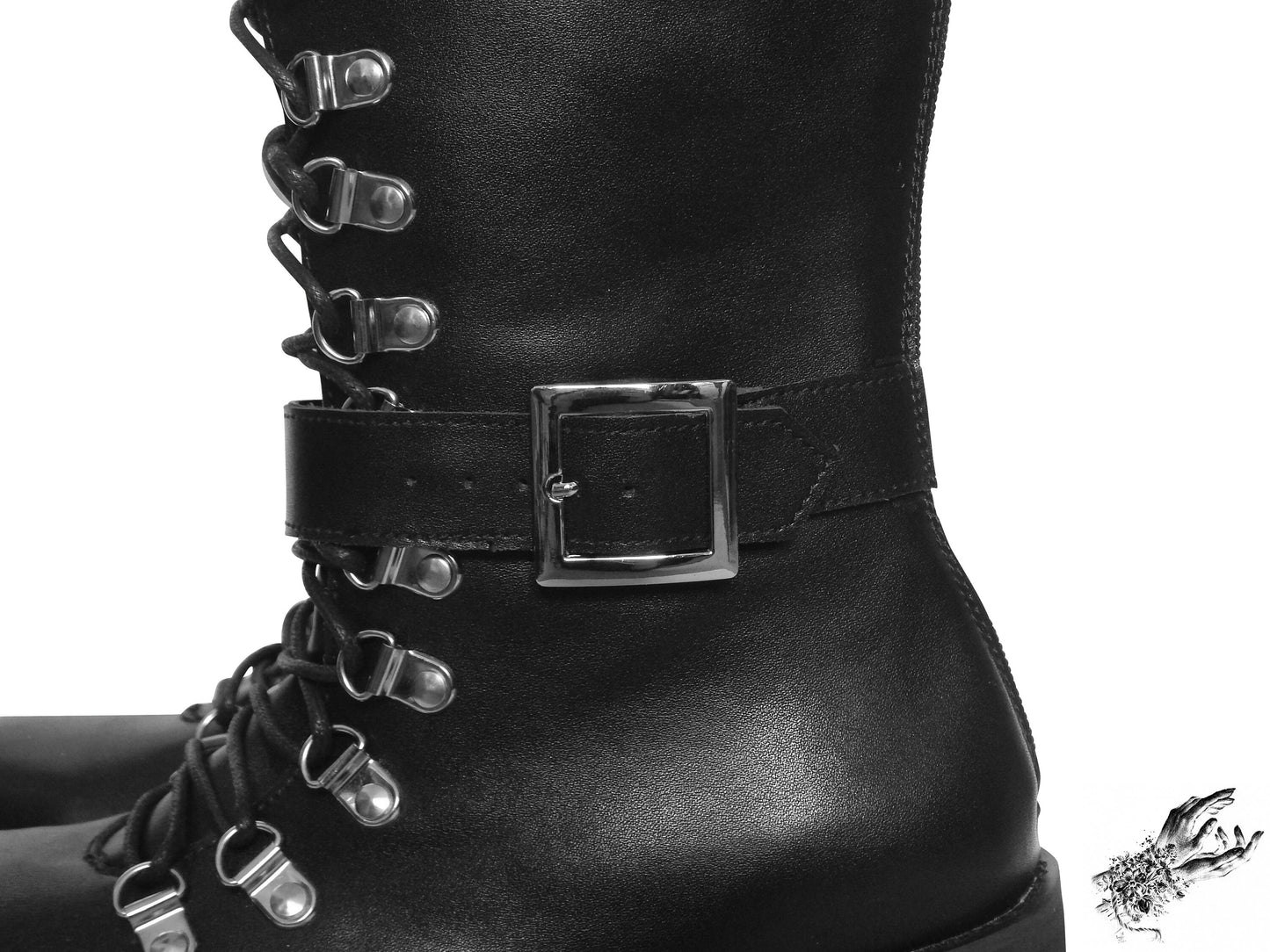 Black Matte Leather Knee High Platform Boots, "Lexa" Gothic Platform Boots - 8th Sin