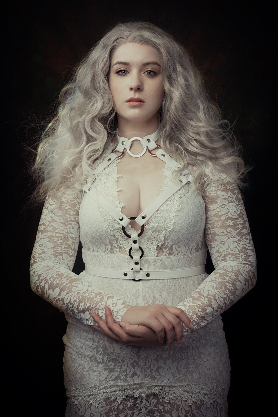 White Vegan Leather O Ring Harness