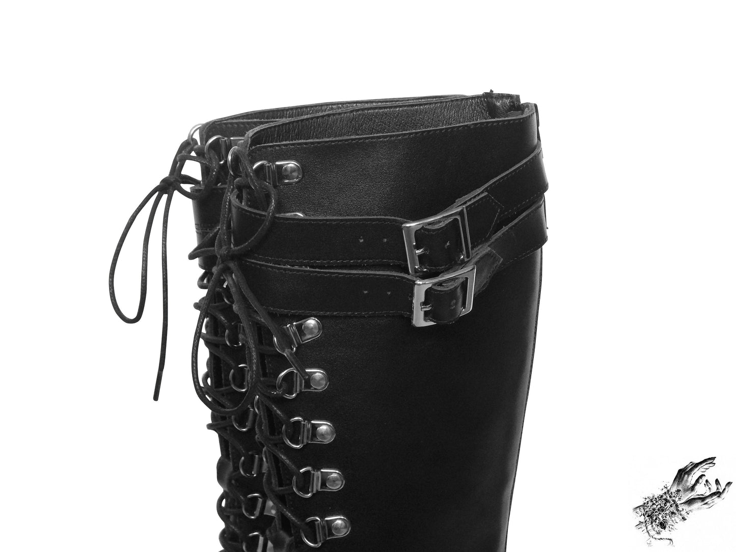 Black Matte Leather Knee High Platform Boots, "Lexa" Gothic Platform Boots - 8th Sin