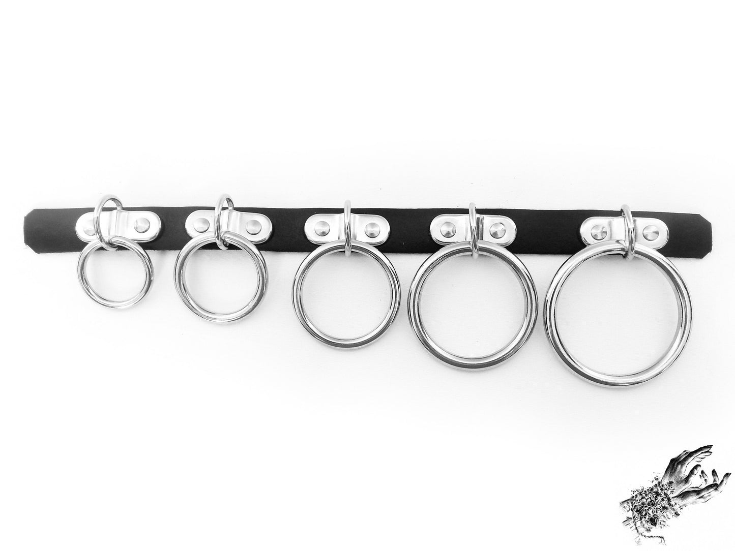 White Leather Studded D and O Ring Choker - 8th Sin