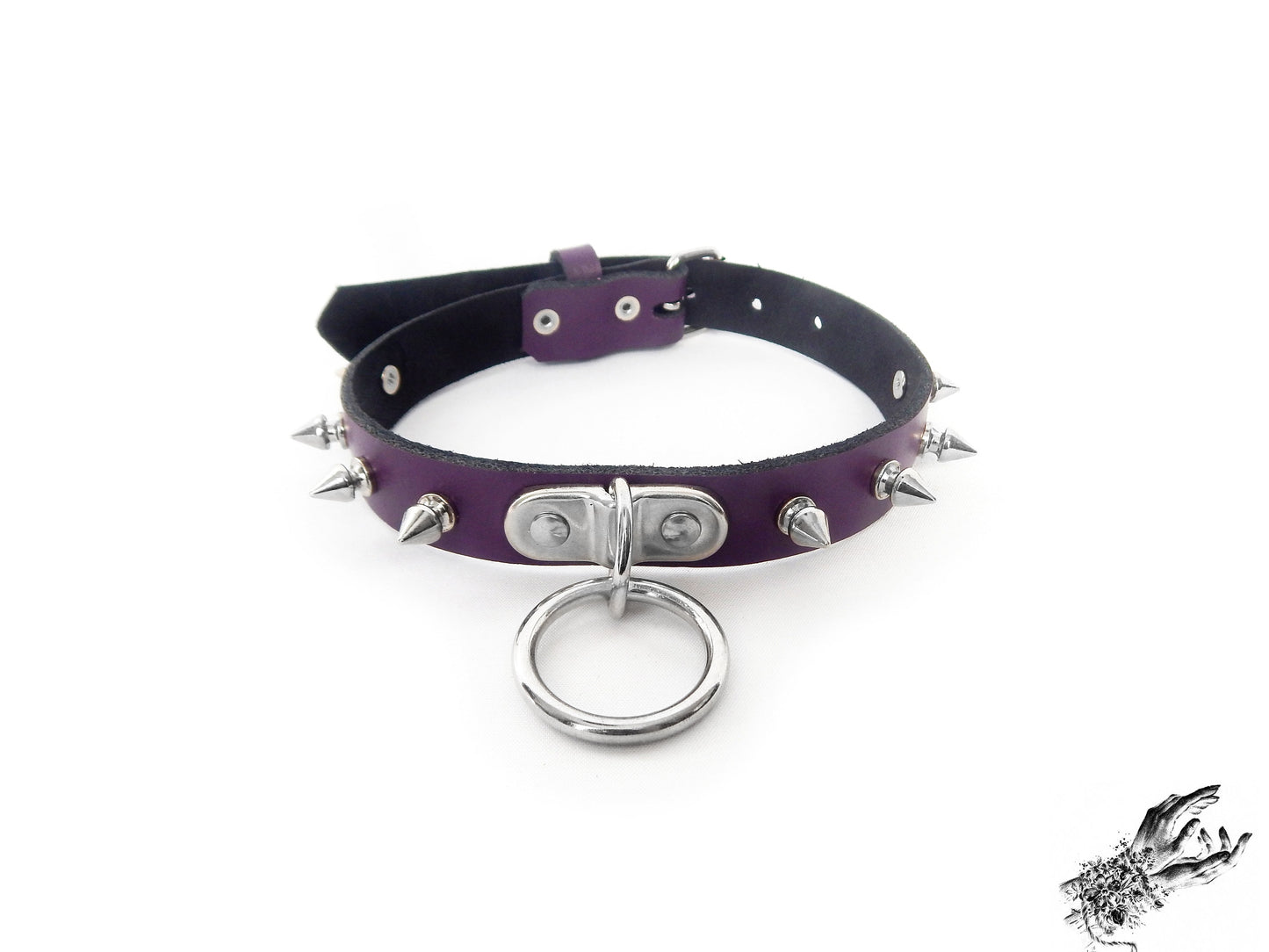 Purple Leather Studded D and O Ring Choker - 8th Sin